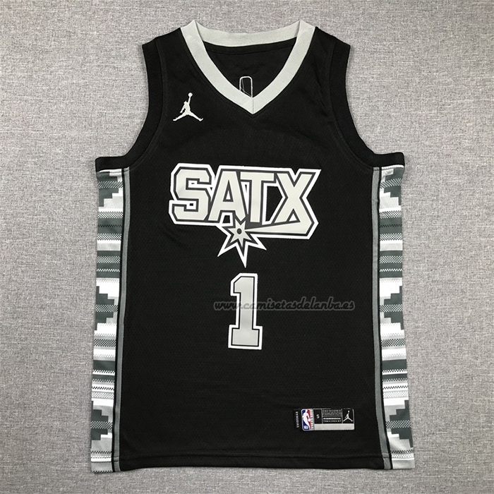 Camiseta Nino San Antonio Spurs Victor Wembanyama NO 1 Statement 2022-23 Negro
